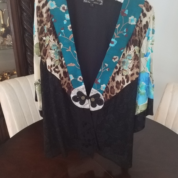 NEW SPENCER ALEXIS 1X SILK BLEND TURQ LEOPARD  EMB - Picture 7 of 8